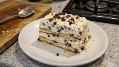 Ricotta-Semifreddo mit Schoggistückli – in Minuten vorbereitet, später in Scheiben serviert