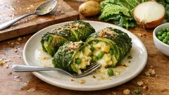 Vegetarische Wirsing-Involtini aus dem Ofen – mit Kartoffel-Erbsli-Füllung & Käse