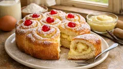 Torta di Rose alla crema – fluffiger Hefekuchen mit Vanillecreme wie ein Rosenstrauss