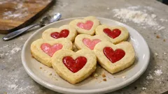 Biscotti di San Valentino: Herz-Guetzli mit süssem Muster aus nur einem Mürbeteig
